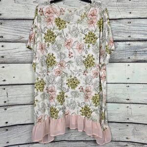 Cato Floral Ruffle Hem Tunic Short Sleeve Top Size 26 28W